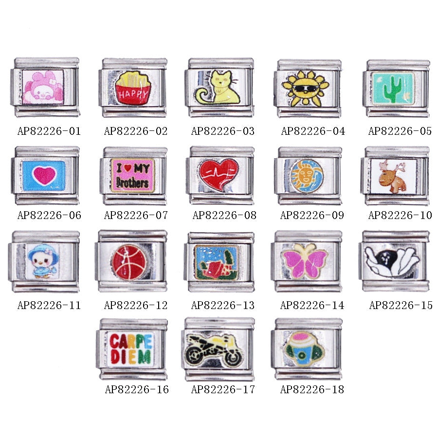 Wholesale Italian Charm Bracelet 9mm DIY Splicing Oil Printing Stainless Steel Composable Bracelet