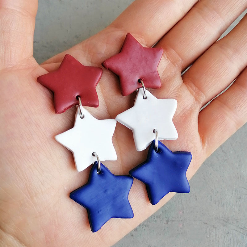 Wholesale  soft pottery earrings love color matching US Independence Day  earrings