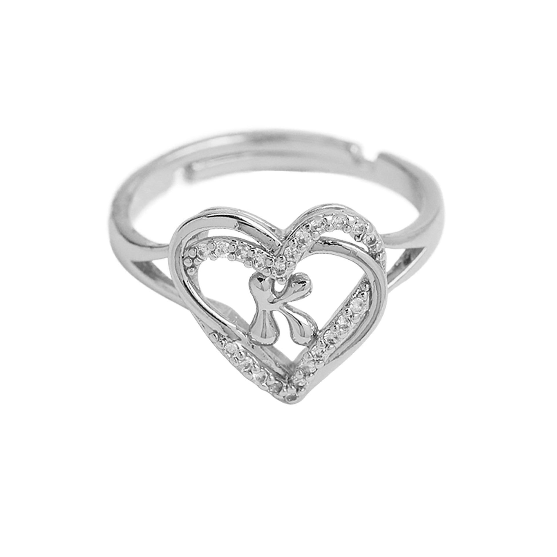 Wholesale silver love heart-shaped 26 English letters open heart women's ring