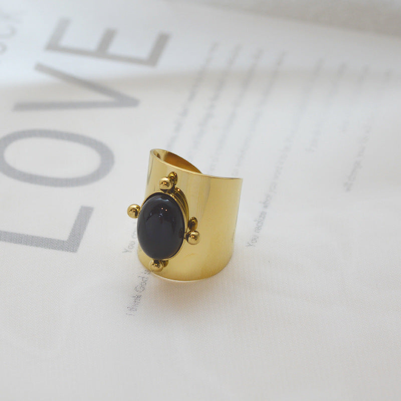 Wholesale non-fading ring women's ins style stainless steel ring natural stone ring