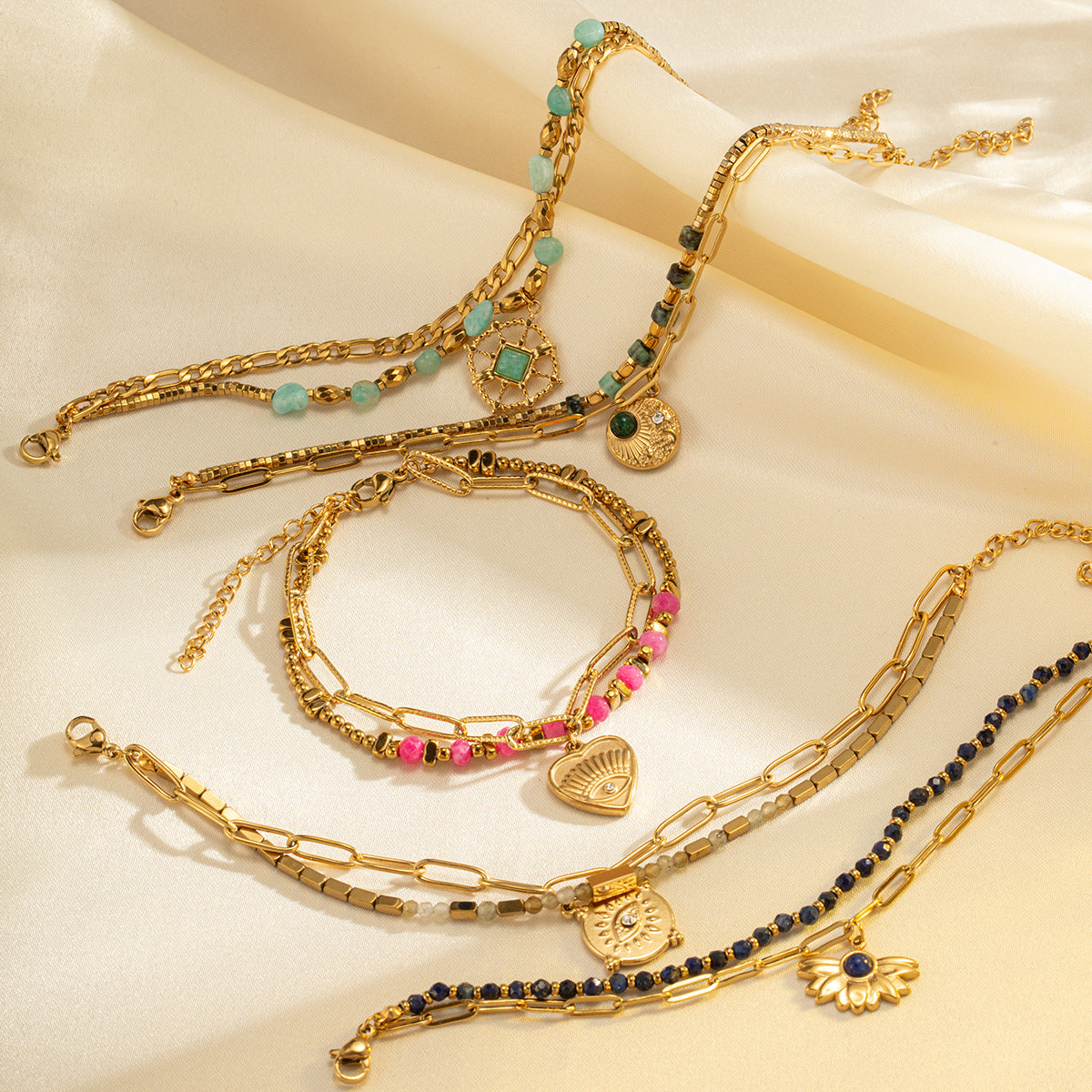 Wholesale Titanium Steel Bracelets Bohemian Natural Stone Beaded Bracelets ACC-BT-Jind001