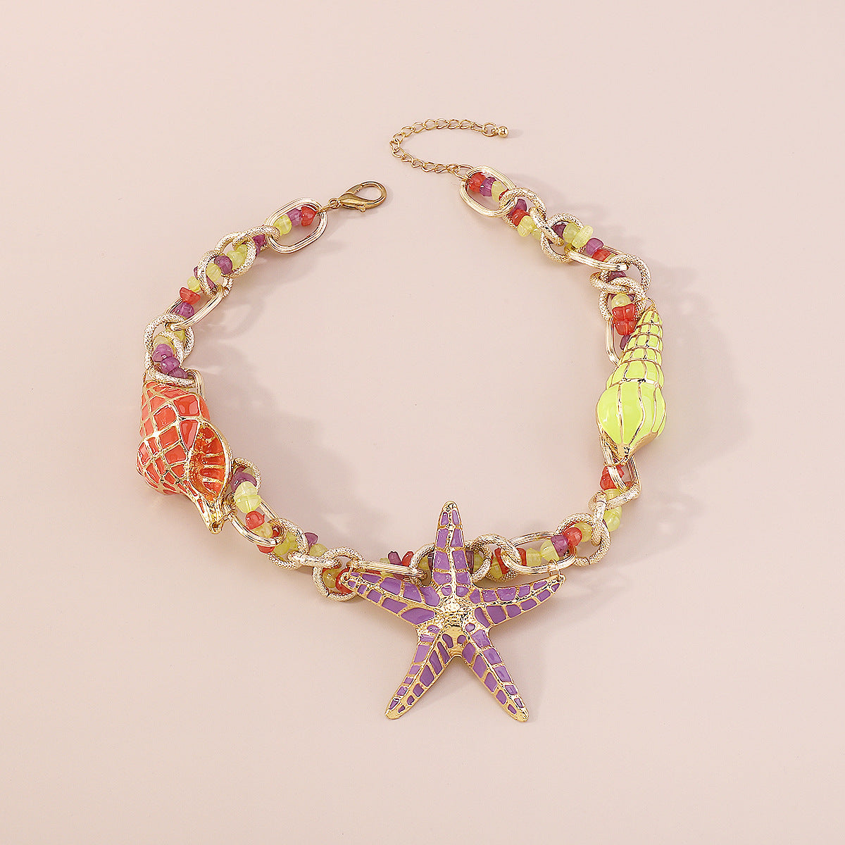 Wholesale alloy water drop starfish shell exaggerated beaded necklace