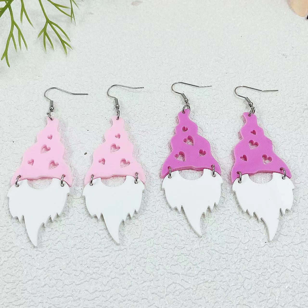 Wholesale Christmas Santa Claus Heart Hollow Acrylic Earrings ACC-ES-AnDao034