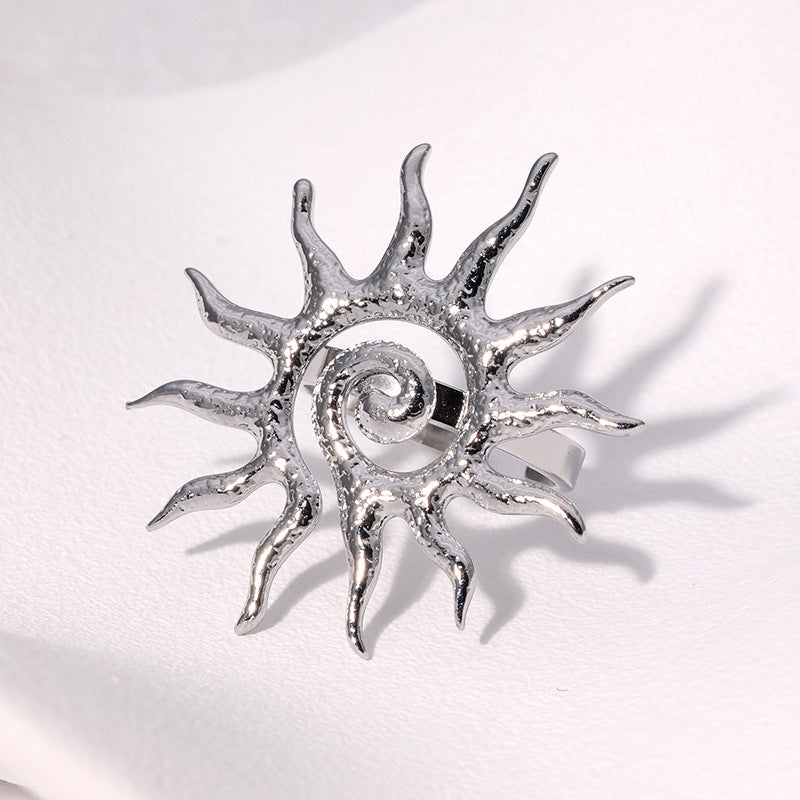 Wholesale Retro Sun Geometric Adjustable Open Ring Stainless Steel 18K Gold Plated Chic Fashion Accessory Boutique Resale