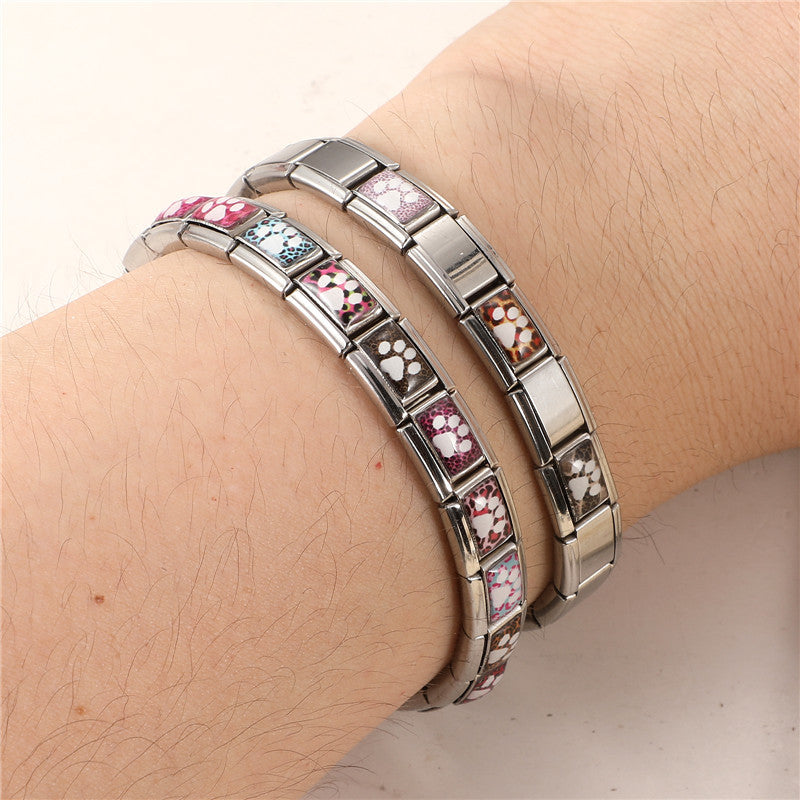 Wholesale Fashion Accessory Stainless Steel Cat Paw Leopard Print DIY Bracelet Module Charm For Jewelry Making And Boutique Resale