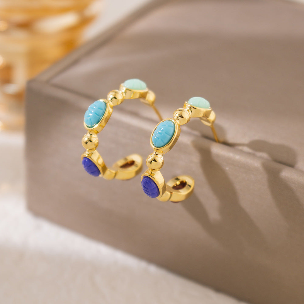 Wholesale Real Gold Electroplated Color Oval Earrings