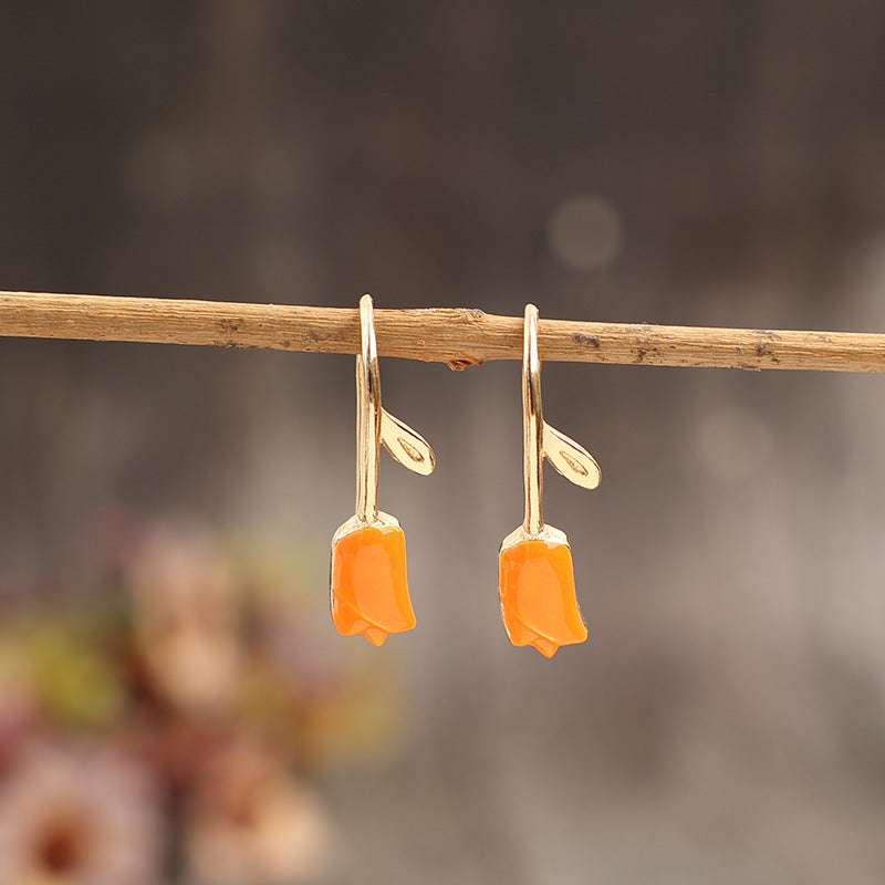 Wholesale Ancient flower long simple alloy earrings