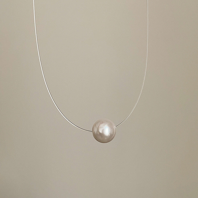 Wholesale Minimalist Style Crystal Zircon Pearl Pendant Fish Line Necklace Women' s Accessible Luxury Versatile Elegant Trendyy Neck Chain Clavicle Chain