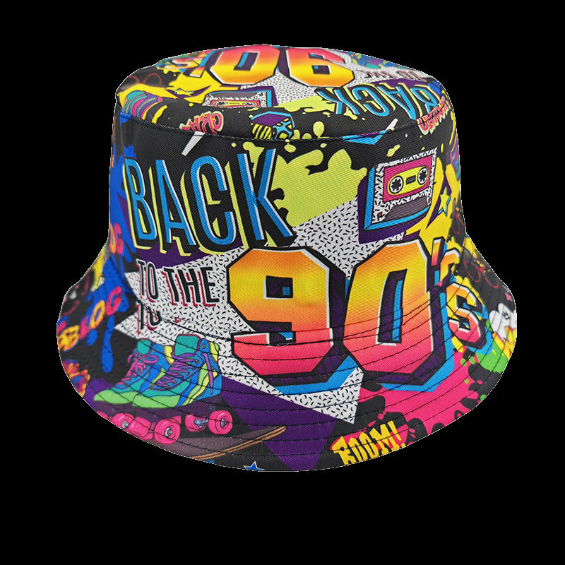 Wholesale Printed Cartoon Fisherman Hat,  Double-Sided Retro Sunshade,  Casual Outdoor Hat for Men Women