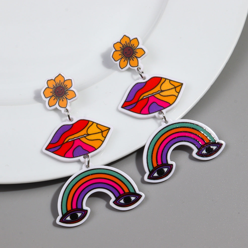 Wholesale Colorful Butterfly Sunflower Rainbow Acrylic Earrings ACC-ES-ChouD005