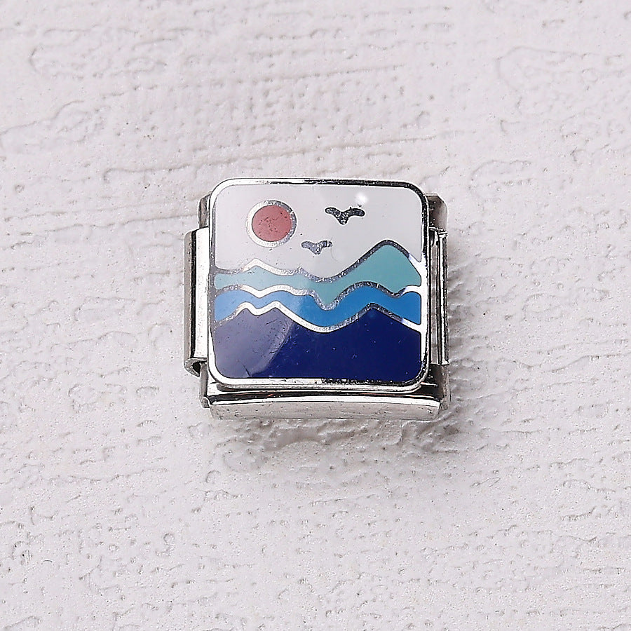 Wholesale 10pcs Italian Charm Bracelet 9mm DIY Splicing Blue Ocean Elements Stainless Steel Composable Bracelet