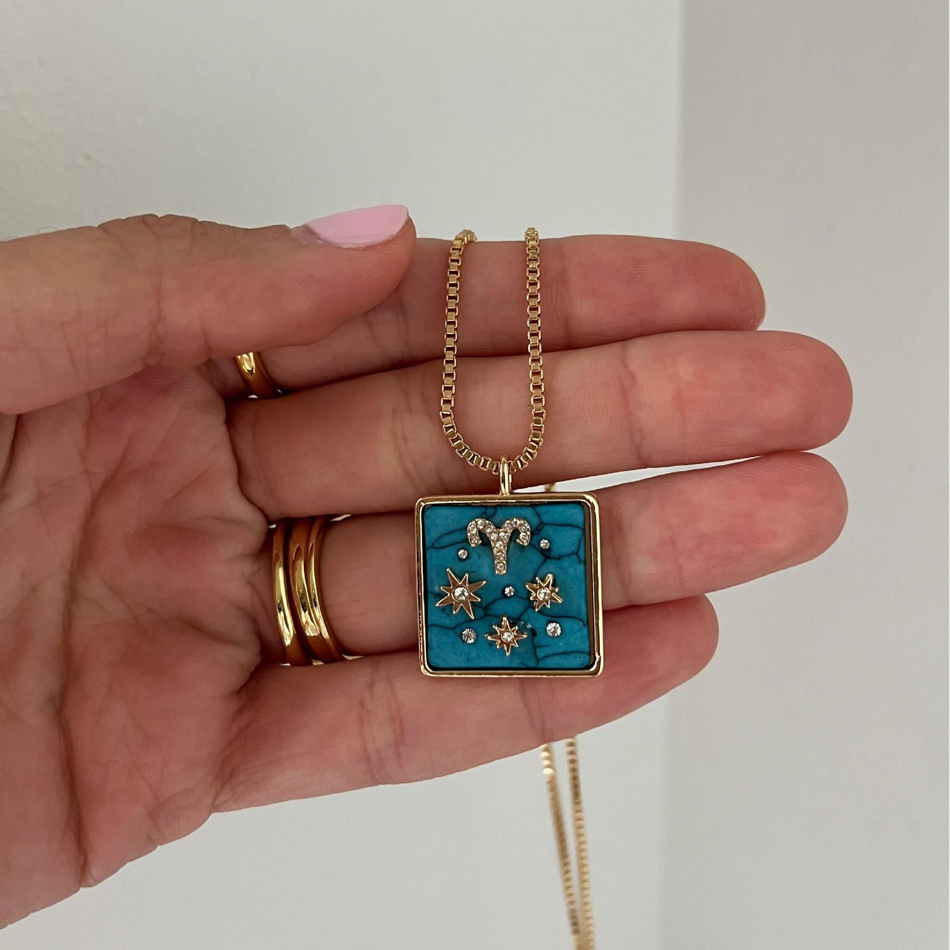 Wholesale Blue Turquoise Zodiac Enamel Stainless Steel Necklace