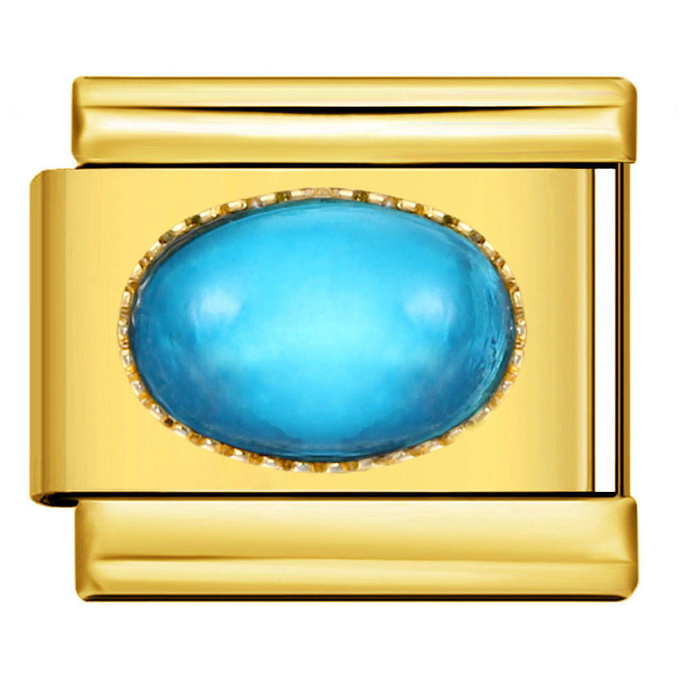 Wholesale Italian Charm Bracelet 9mm DIY Splicing Removable Micro-paved Oval Color Stone Stainless Steel Composable Bracelet