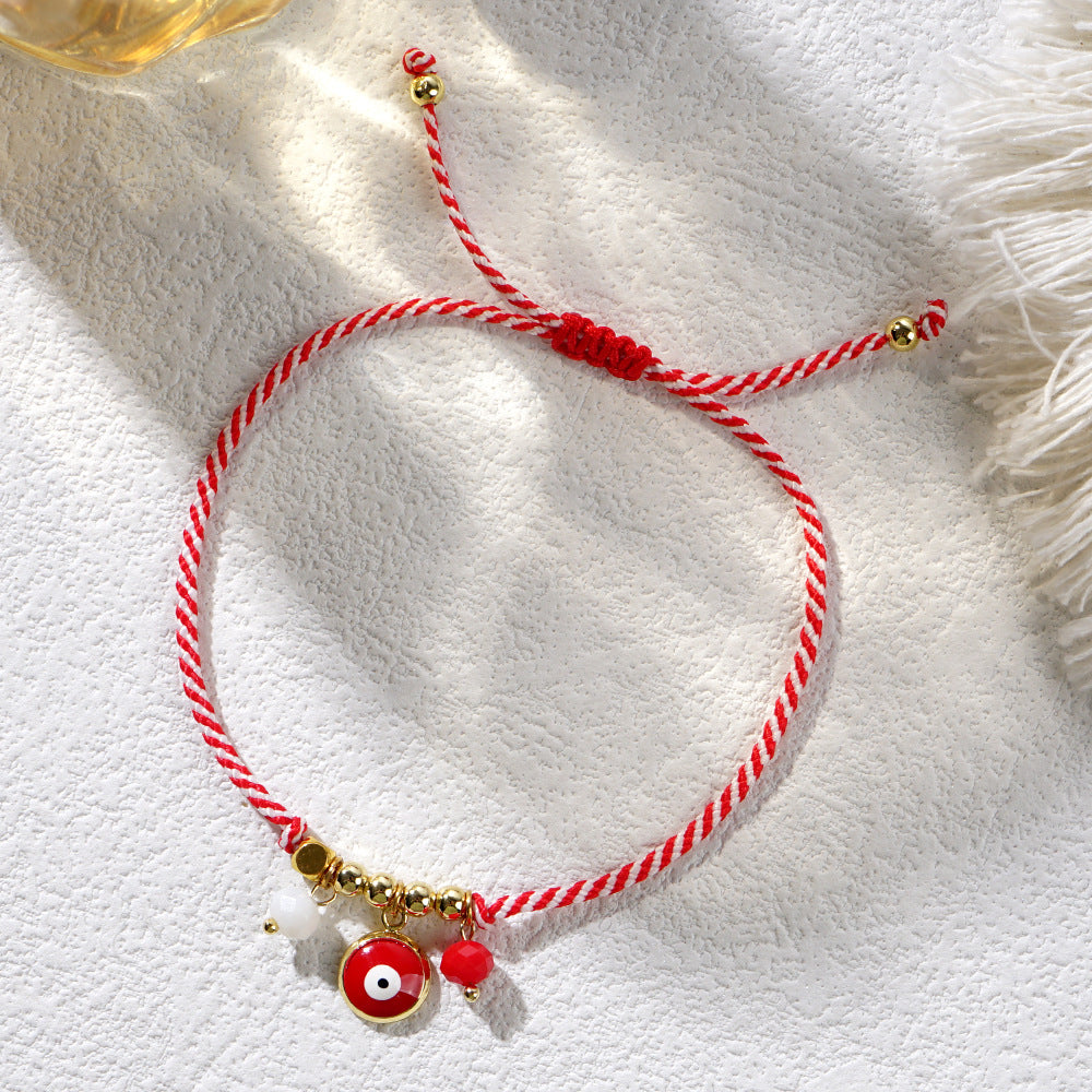 Wholesale Bohemian Red Eyes Red and White Rope Bracelet
