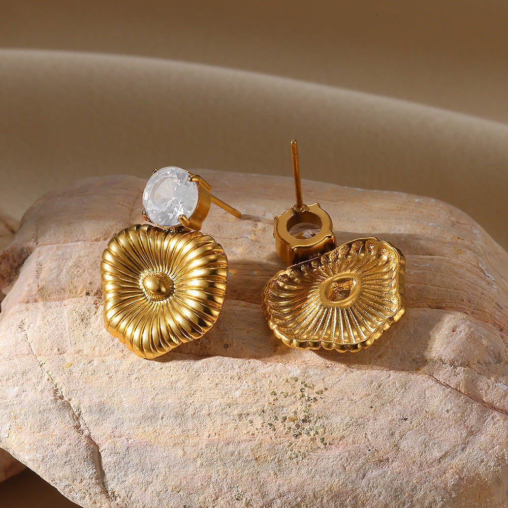 Wholesale Stainless steel man-made pearl zircon earrings