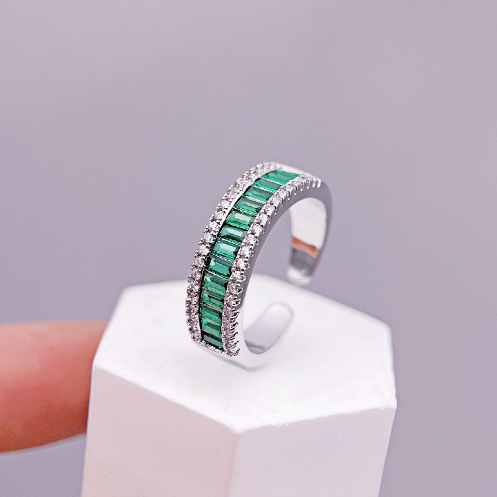 Wholesale Copper Inlaid Colorful Zirconia Adjustable Emerald Rings ACC-RS-YXY039