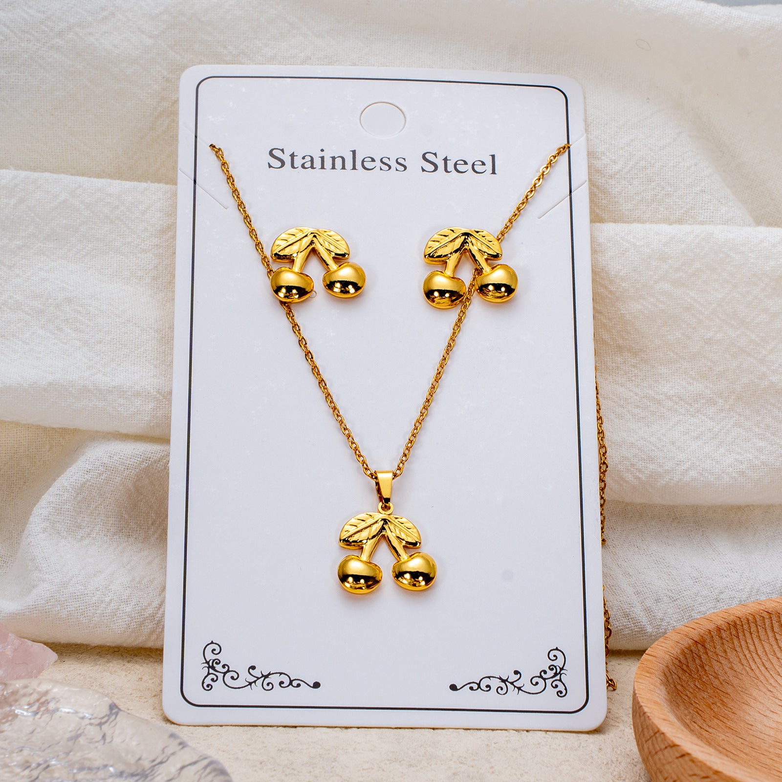 Wholesale Stainless Steel Electroplated Earring and Necklace Set - Trendy Office Lady Style,  Fashion Accessory Boutique Resale