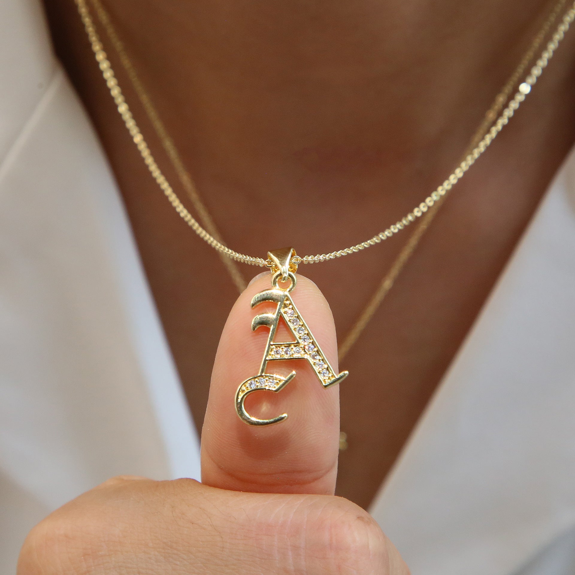 Wholesale 18k Zircon Micro-inlaid Ancient  26 English  Pendant Necklace