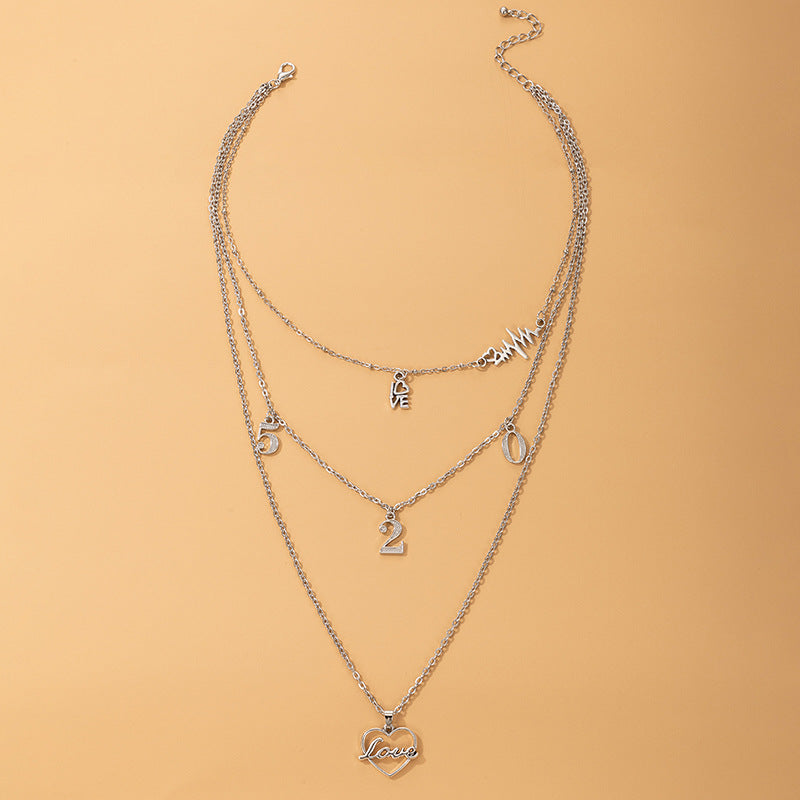 Wholesale Love Heart Digital ECG Multilayer Necklace Valentine's Day Necklace Set ACC-NE-YongGe023