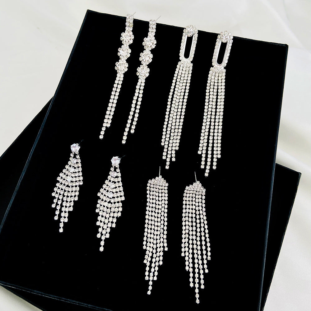 Wholesale Light Luxury Exaggerated Tassel Rhinestone Earrings ACC-ES-MY031