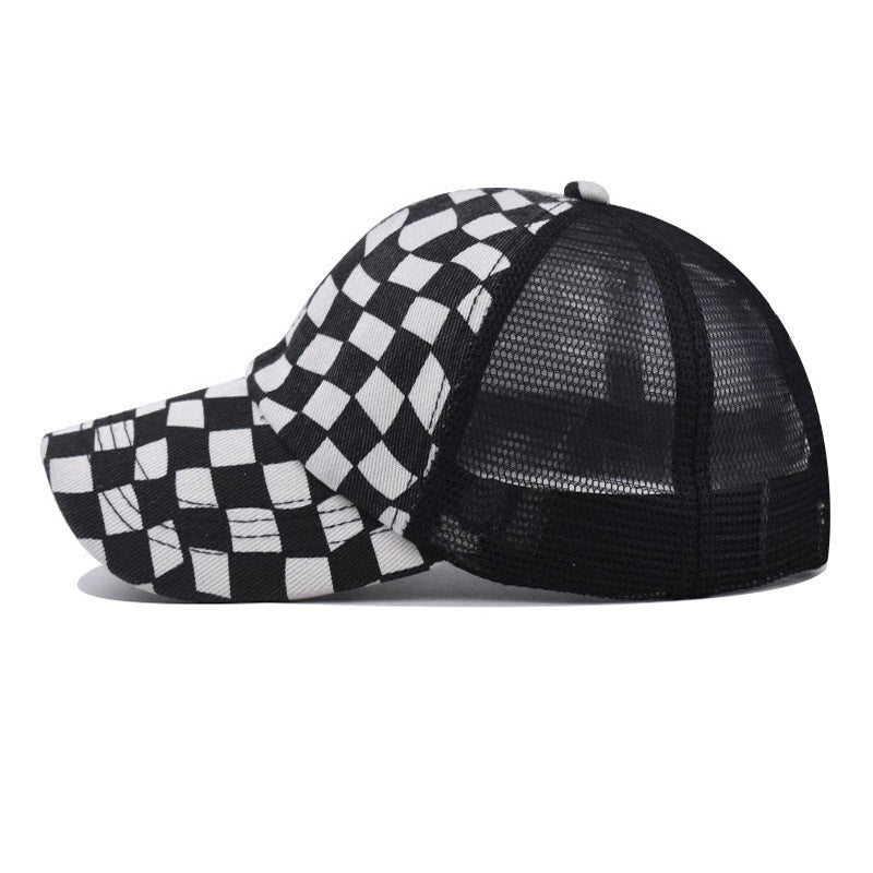 Wholesale Chic Checkerboard Ponytail Baseball Cap For Women Adjustable Summer Sun Hat