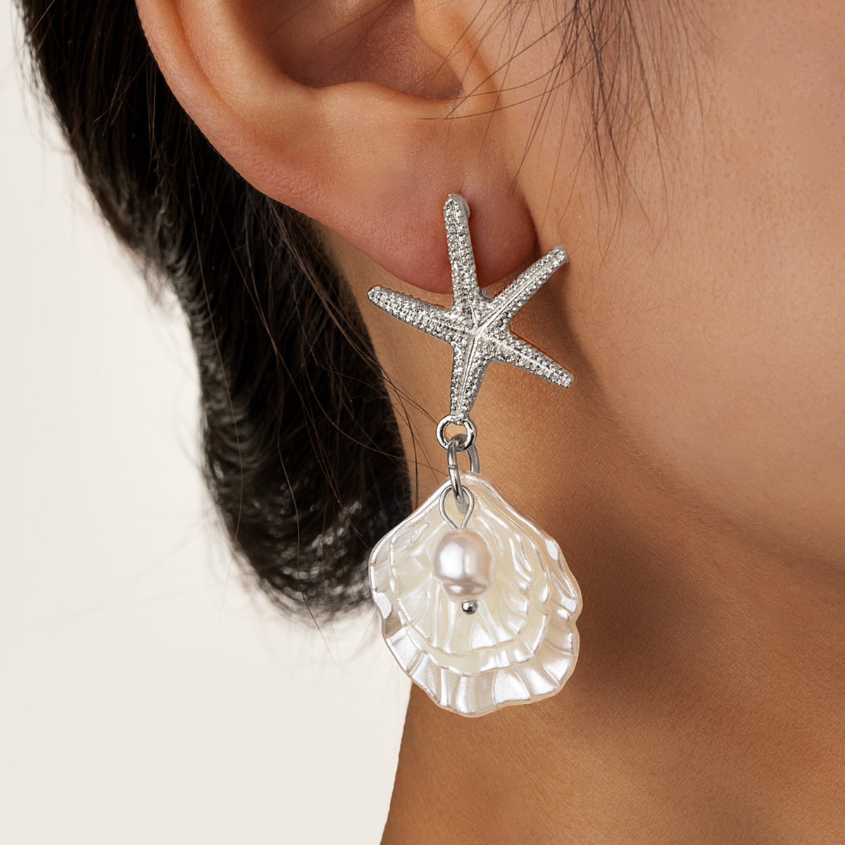 Wholesale Starfish Imitation Pearl Shell Earrings Beach Vacation Style Fashion Jewelry Accessory