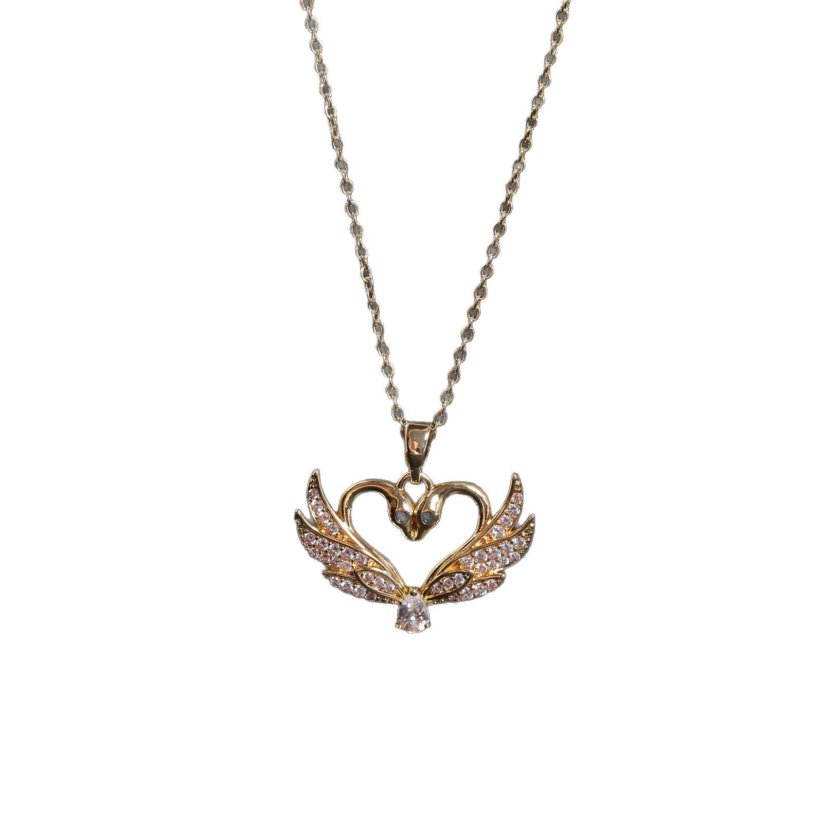 Wholesale Trendy Two Swan Pendant Necklace Copper Zircon Animal Shape Charm Layering Jewelry Boutique Resale