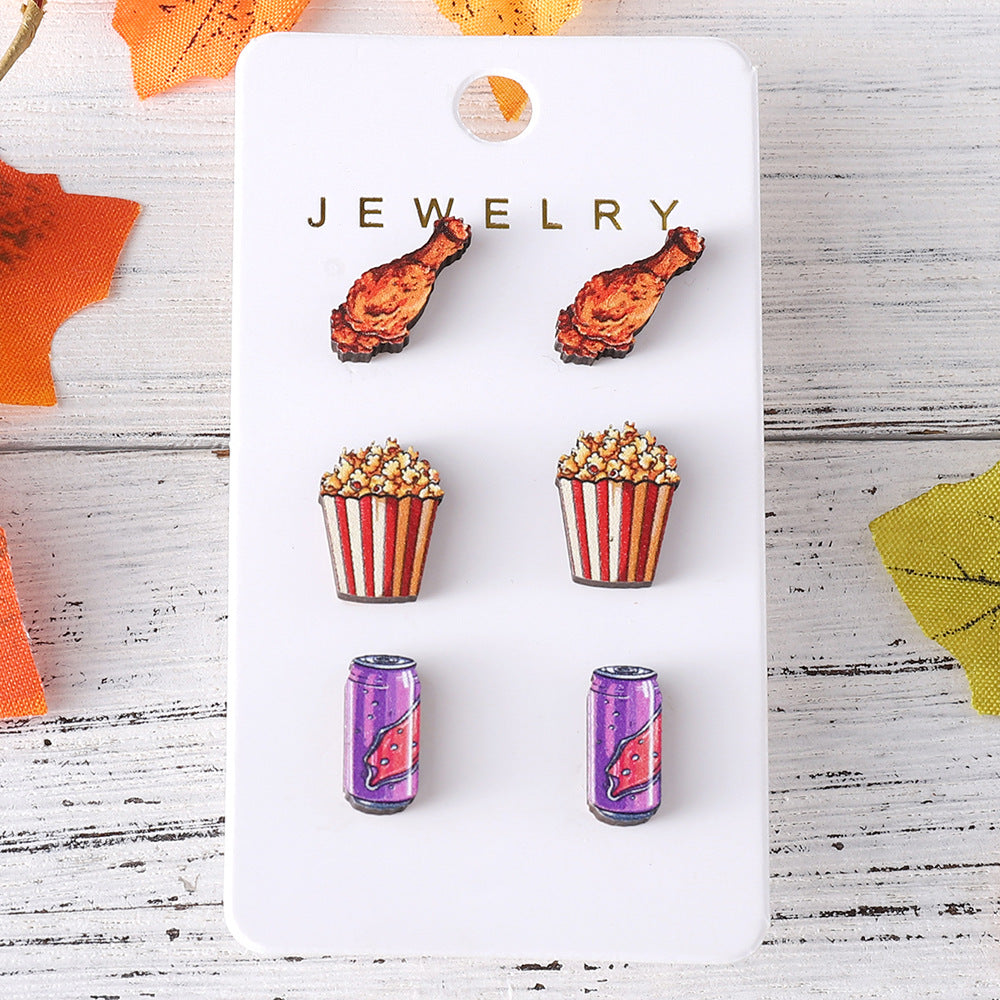 Wholesale  Hamburger Hot Dog Chicken Leg Popcorn Coke Food Earrings suit