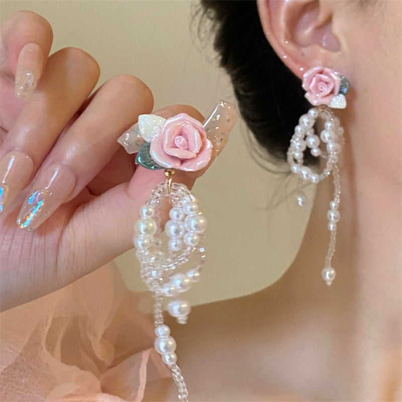 Wholesale Flower Tassel Pendant Earrings