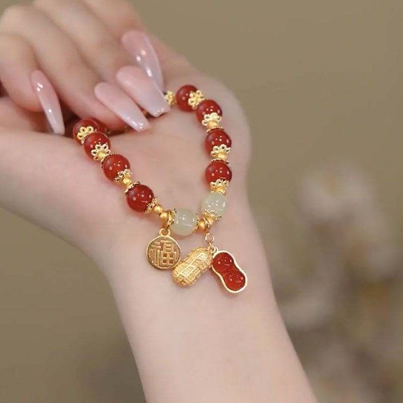 Wholesale Glass Colored Glaze Beaded Bracelet Trendy Peanut Charm Jewelry for Women Everyday Fashion Accessory