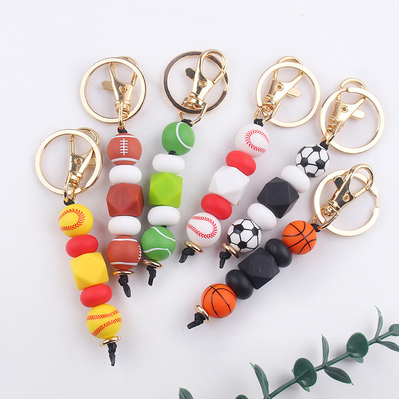 Wholesale Basketball Football Soccer Silicone Beaded Lanyard Keychain ACC-KC-GuangTian064