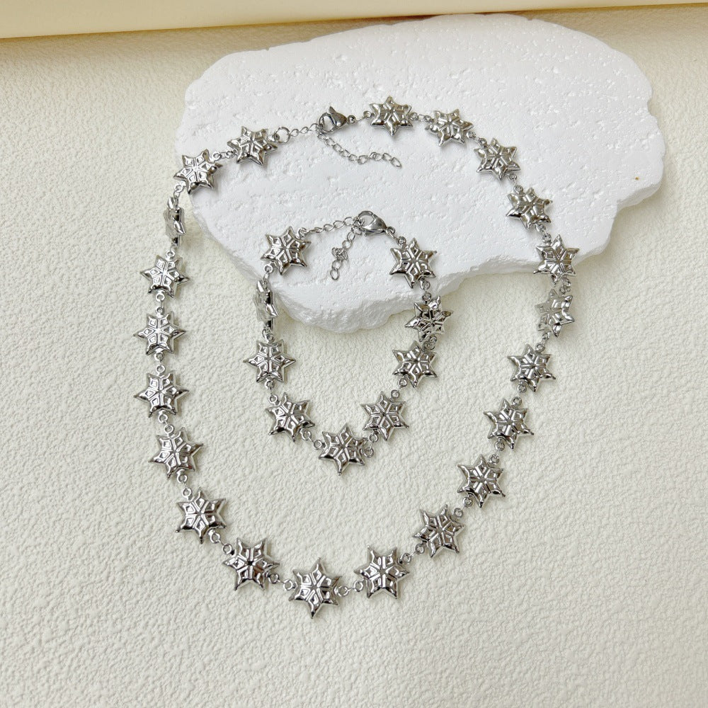 Wholesale  three-dimensional hollow stars love cross snowflake four-leaf clover necklace bracelet