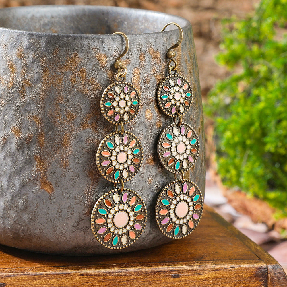 Wholesale Ethnic Style Colorful Oil Drop Long Earrings - Fashion Accessory for Party Wear