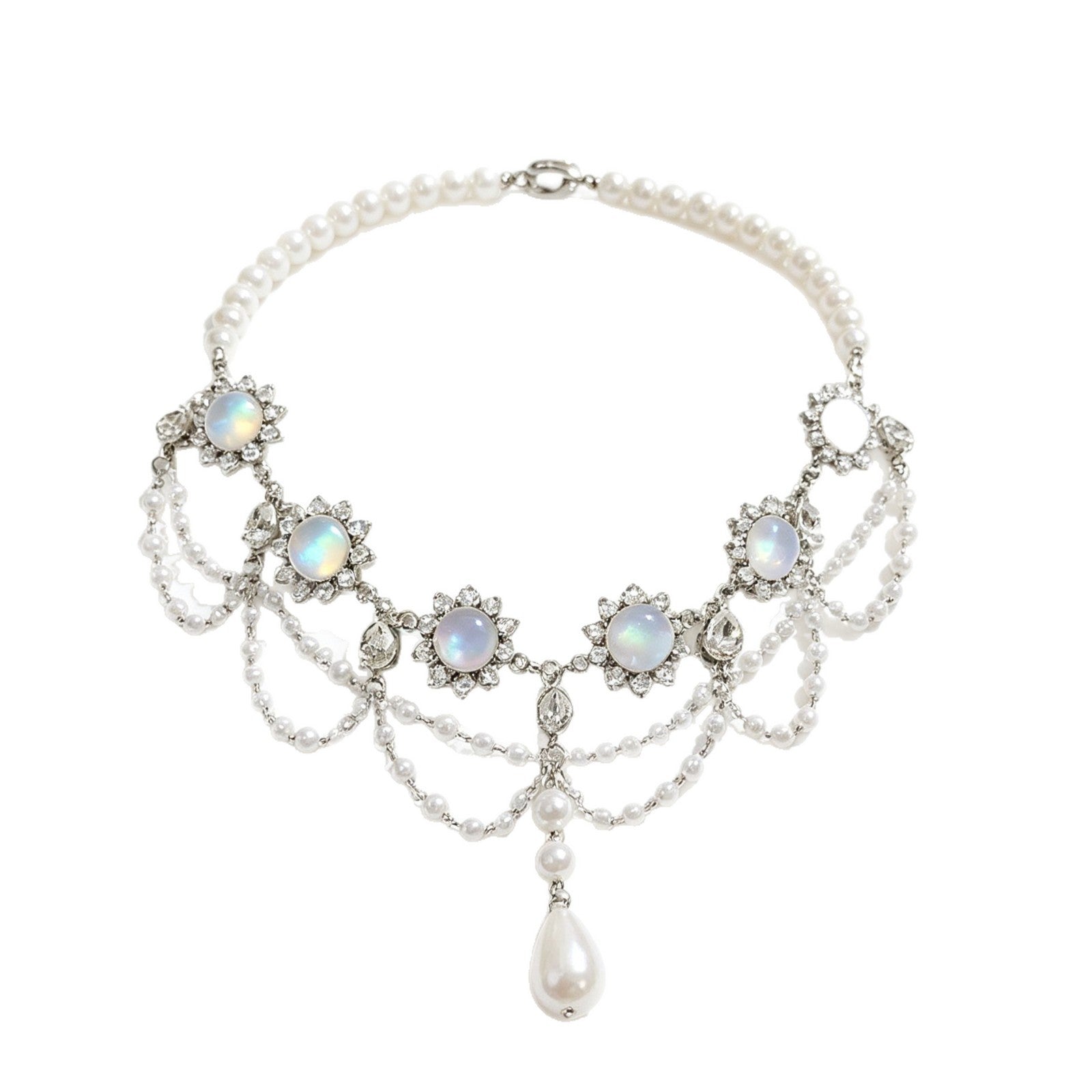 Wholesale Rhinestone Tassel Drop Pearl Layered Choker Necklace For Women Fashion Jewelry Gift Boutique Resale
