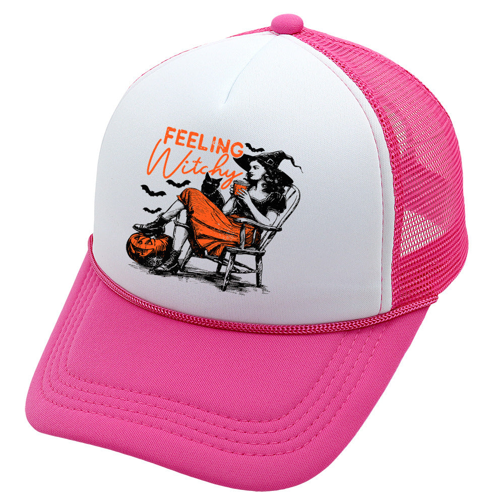 Wholesale Trucker Hat Halloween Pumpkin Witch Baseball Cap Printed Mesh Cap ACC-HT-HaiPu014