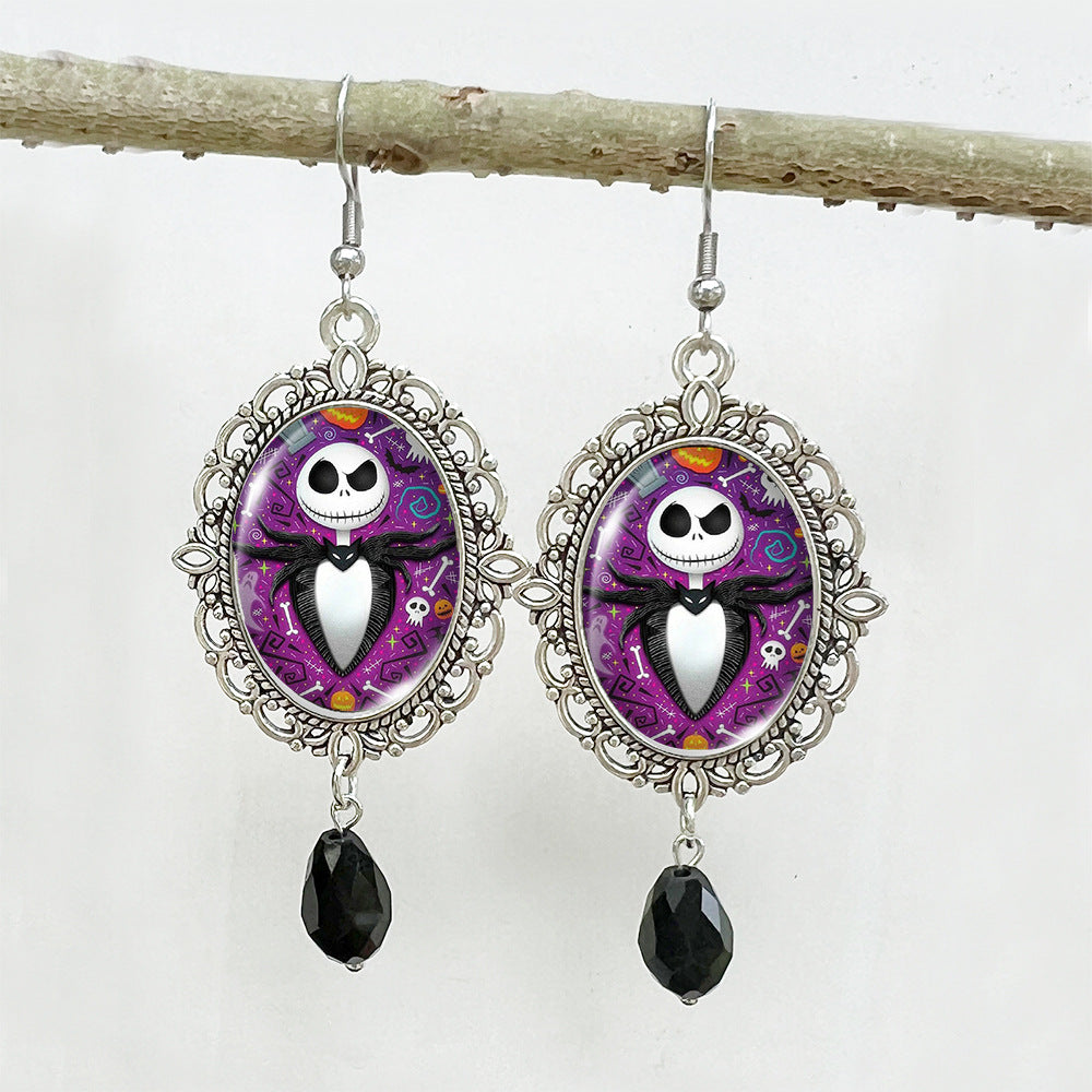 Wholesale Halloween Stainless Steel Ear Hook Oval Lace Metal Earrings ACCVIP-ES-XiangLian004