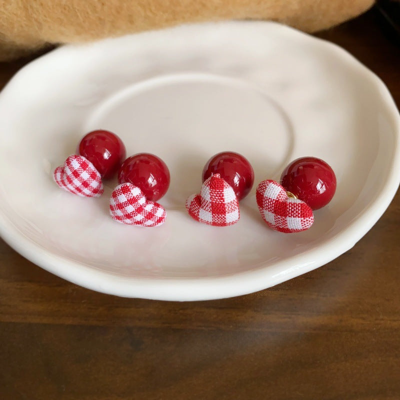 Wholesale red and white plier love red beads 925 silver stud earrings