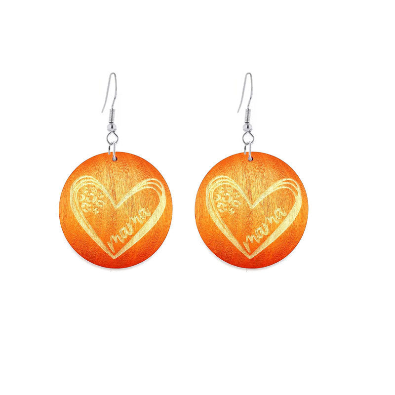 Wholesale Mother's Day Gift MAMA Wooden Earrings ACC-ES-YiYuan015