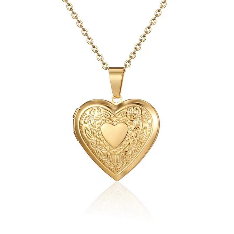 Wholesale Stainless Steel Heart Shape Openable Photo Frame Memorial Gift Valentine's Day Necklace