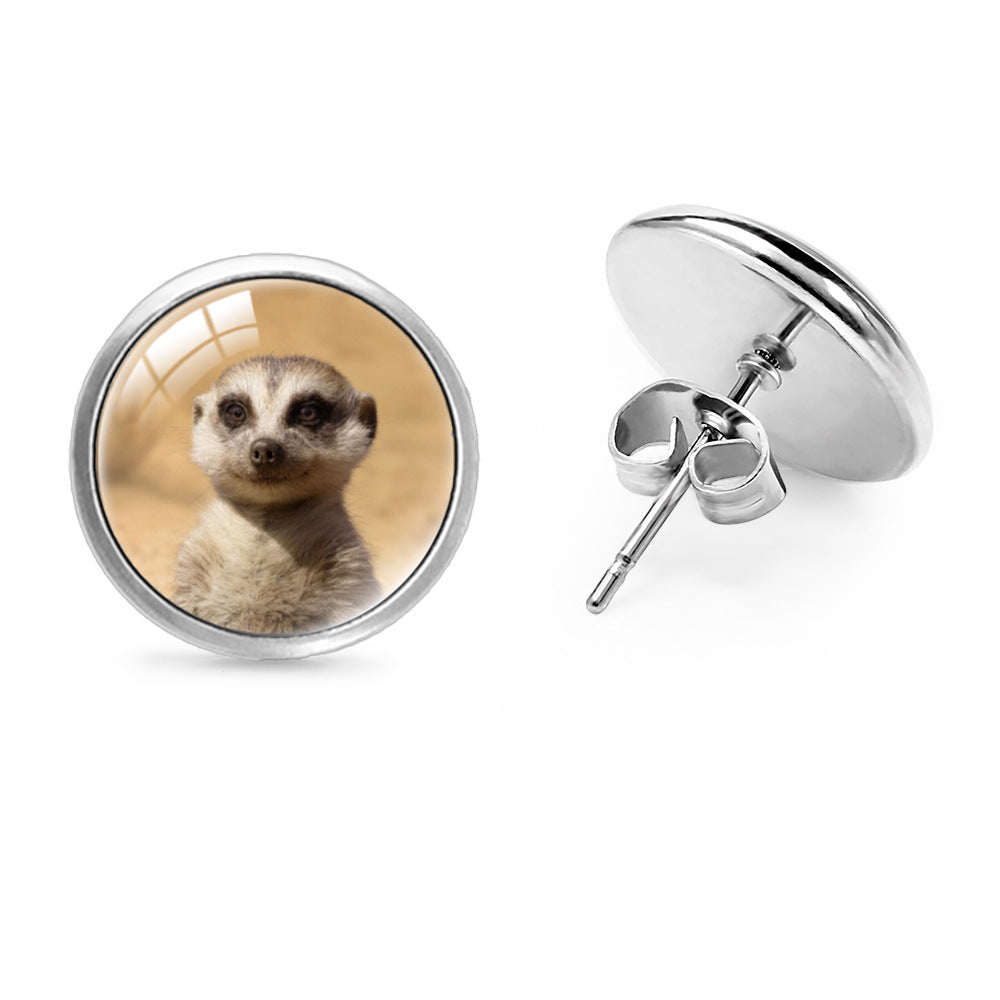 Wholesale Anime Lion Gem Round Stud Earrings