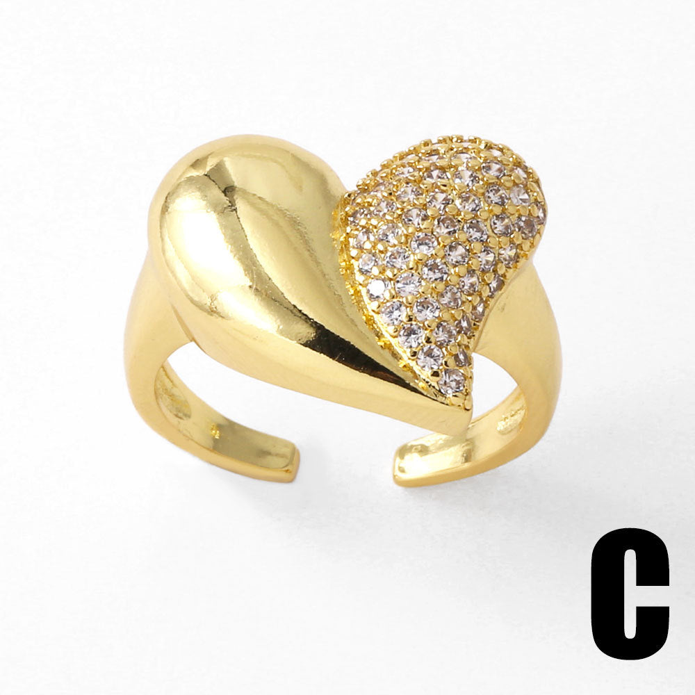 Wholesale love heart gold plated zircon open ring