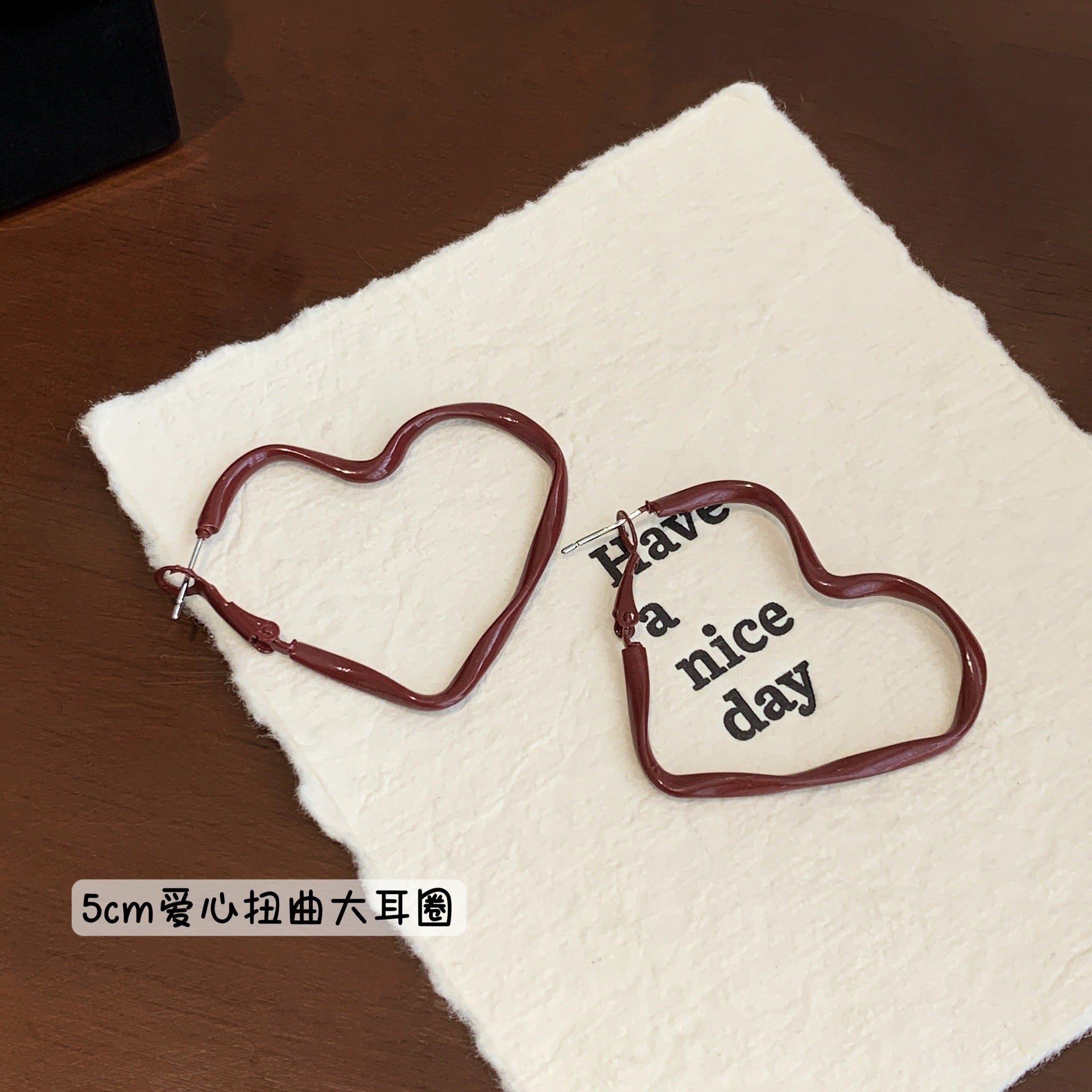 Wholesale retro encora red heart circle large earrings female silver needle