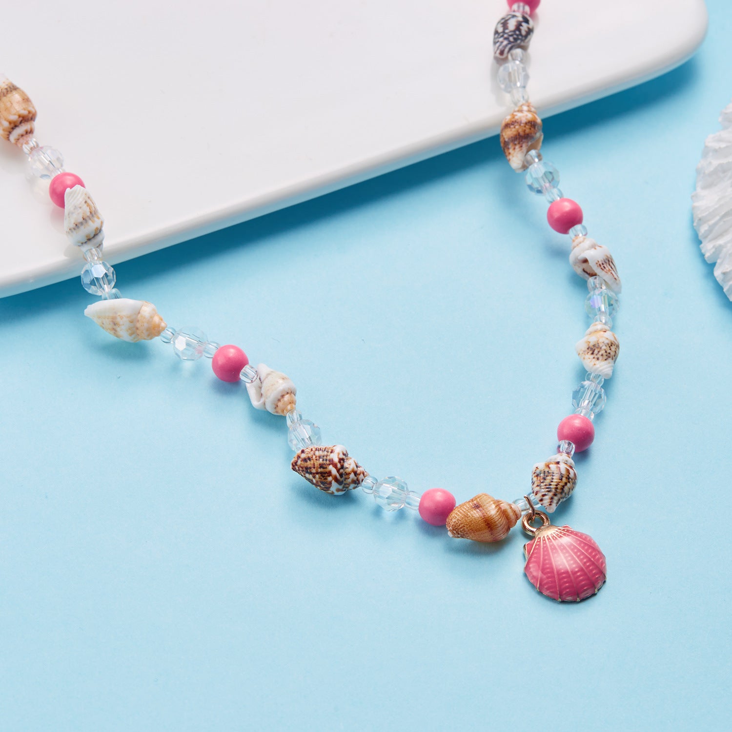 Wholesale  shell conch blue rice beads necklace