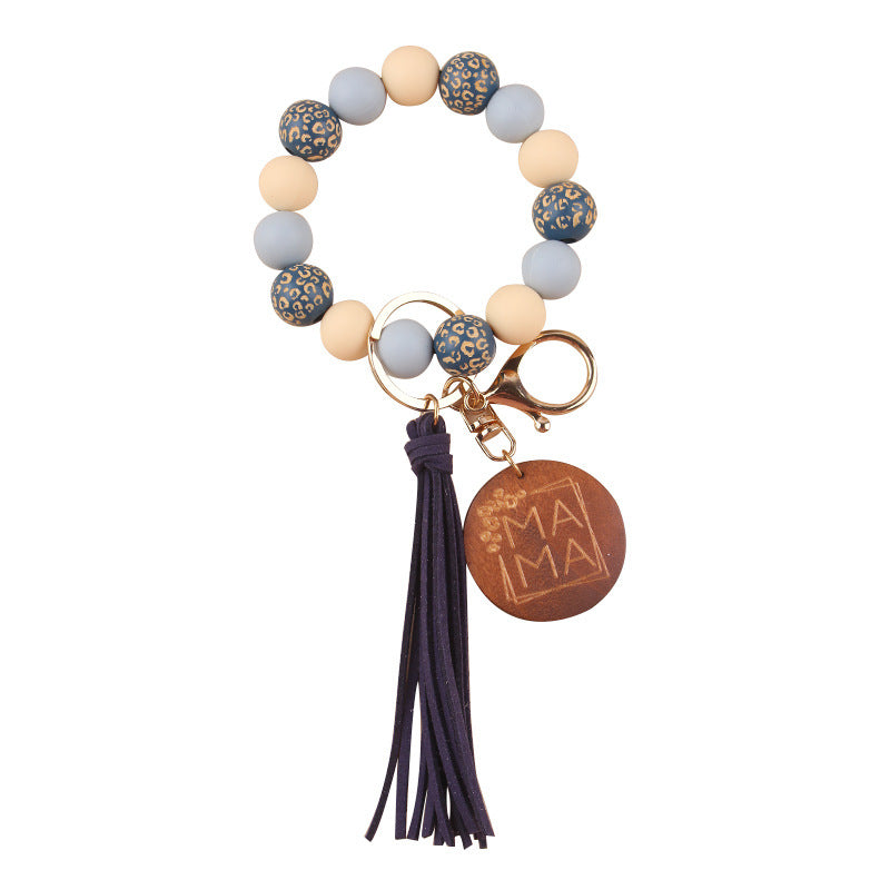 Wholesale Mother's Day MAMA wrist keychain pendant leather PU tassel DIY beaded bracelet