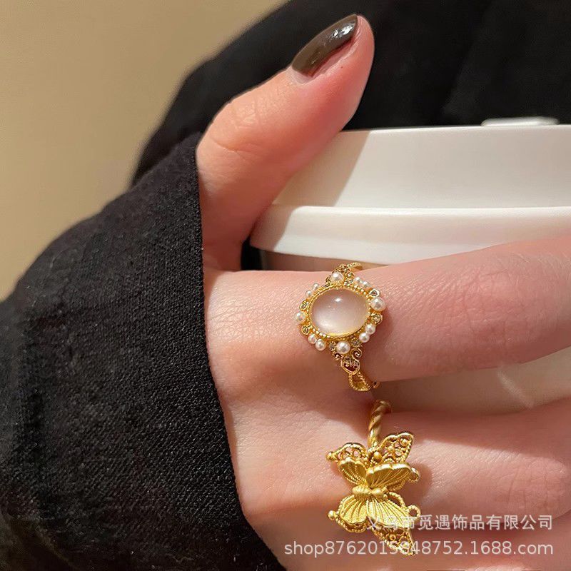 Wholesale Gold Tone Alloy Butterfly Zircon Ring Adjustable Open Ring Chic New Chinese Style Women S Fashion Jewelry Accessory For Everyday Wear And Gifting
