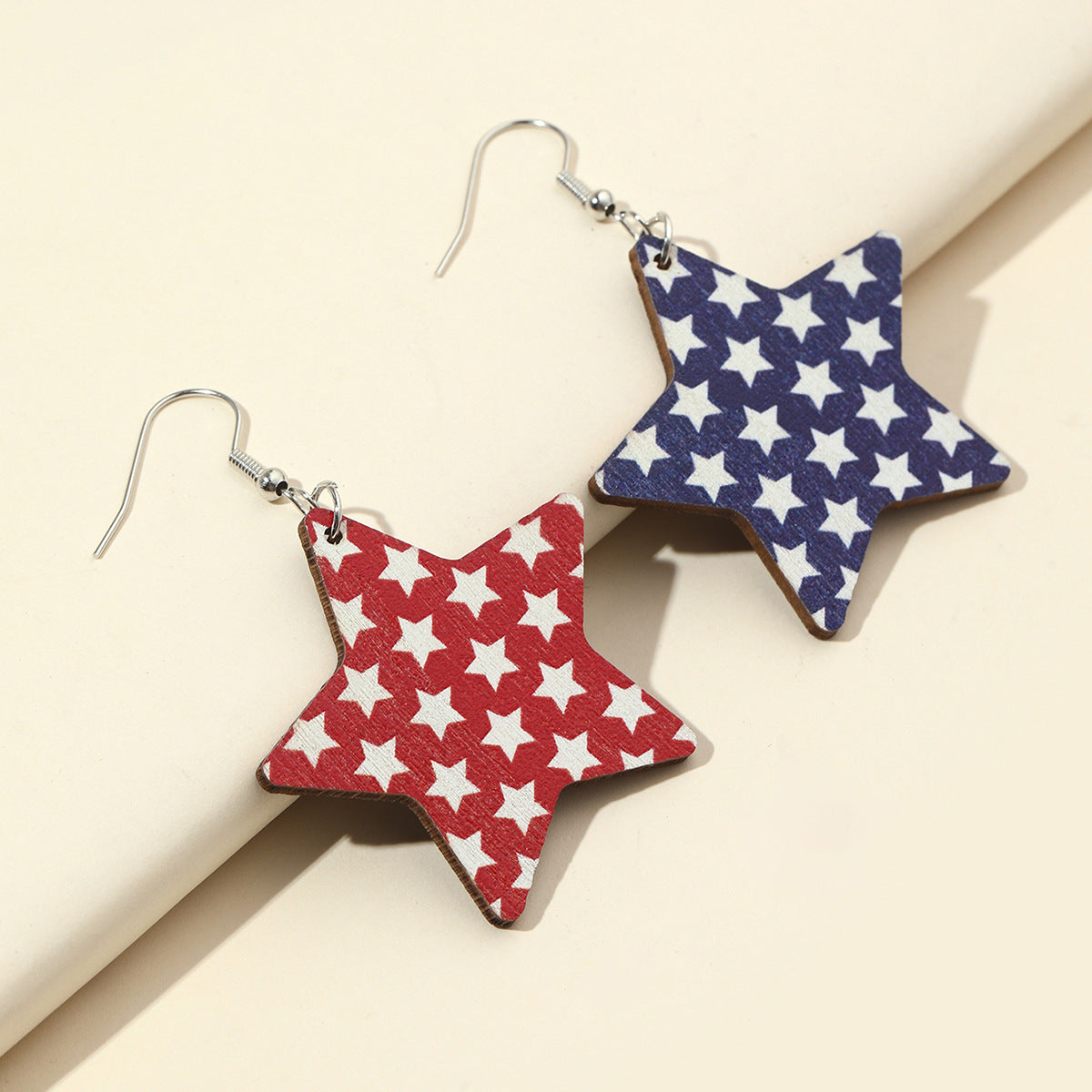 Wholesale  Independence Day US Flag Printing Stars Wooden Personalized Earrings