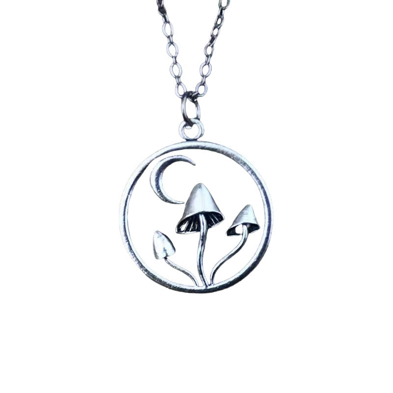 Wholesale  Retro Hollow Mushroom Crescent Round Pendant Necklace