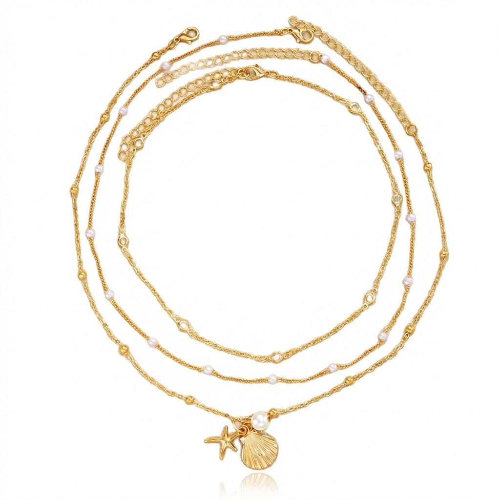 Wholesale Ocean Beach Style Double Layer Shell Starfish Choker Necklace Fashion Layering Jewelry For Party Gift Boutique