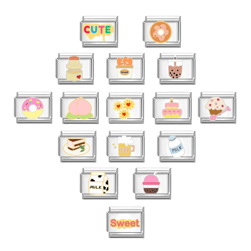 Wholesale Italian Charm Bracelet 9mm DIY Splicing Cute Dessert Titanium Steel Composable Bracelet