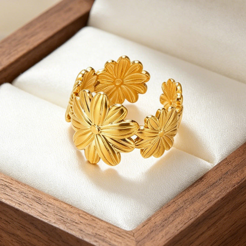 Wholesale Gold-Plated Copper Flower Bracelet &  Ring Set - Fashion Jewelry Accessory for Resale